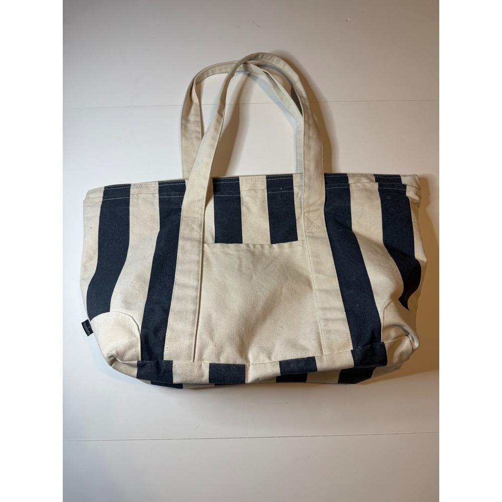 The Ritz-Carlton Bacara Santa Barbara Canvas Tote Bag Navy Stripe Gemline Zipper - Picture 3 of 10